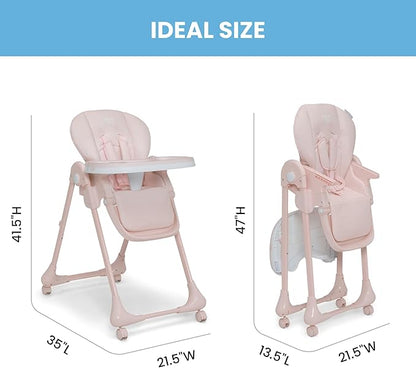 Little Folks by Delta Children 2-in-1 SlimFold High Chair for Babies and Toddlers, Pink