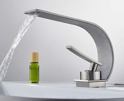 becola Modern Bathroom Faucet, Low Arc Brass Ceramic Valve Vanity Single Hole Bathroom Sink Faucet, Touch On Single Handle Hot and Cold Water Mixer Tap - Brushed Nickel