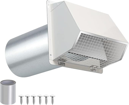 3 Inch Dryer Vent Cover Outside,Wall Vent Exhaust Vent Cover Exterior 3" Dryer Vent Cover Outdoor Dryer Vent Hood Cap for Bathroom Exhaust,Hooded Wall Vent with Screen & Damper,Galvanized Steel,White