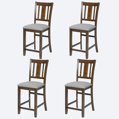 Set of 4 Dining Chairs, Wooden Kitchen Chairs with Padded Cushion, Upholstered Stools for Kitchen Island, Dining Room, Living Room, Easy Assembly (Walnut - Slatted backrest)
