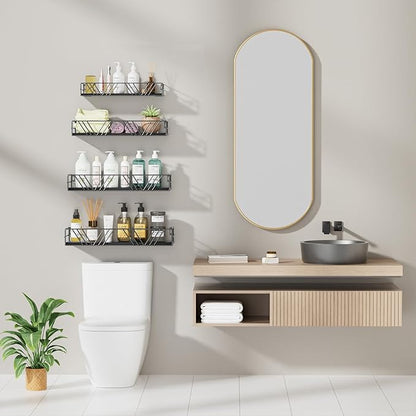 Amaoot Floating Shelves for Wall Set of 4, Different Sizes Mounted Wood Floating Shelf, Wall Shelves for Living Room, Bedroom, Bathroom, Kitchen, Farmhouse Decor, Office