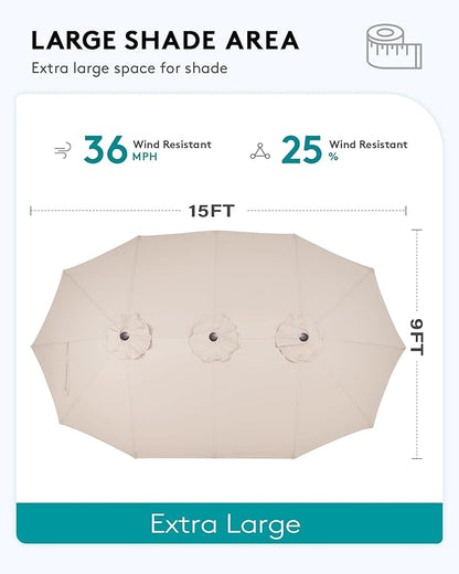 SERWALL 8-Piece Patio Dining Sets with 15FT Double Side Patio Umbrella, Outdoor HDPE Dining Furniture Set with Umbrella Hole Cut-Out Table and 6 Chairs, Aruba（Umbreall Base not Included）