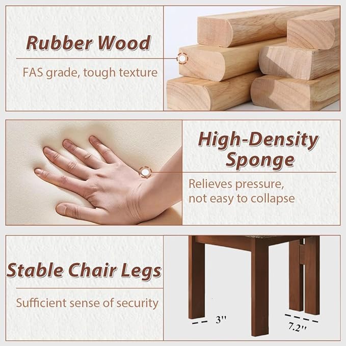 Walnut Dining Chairs Set of 4, Modern Farmhouse Kitchen Island Chairs with Rubber Wood Frame Non-Slip Foot Pads,Boucle Upholstered Wooden Dinner Chair for Living Room Dinning,Brown–Gray Chenille