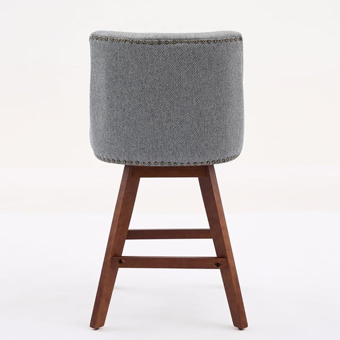 Comfortable Upholstered Swivel Bar Stool with Wooden Legs and Soft Fabric Seat for Kitchen Island or Home Bar Use (Gray + Wood+Fabric + Foam)
