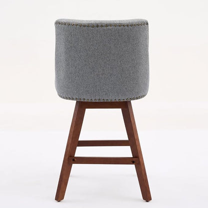 Comfortable Upholstered Swivel Bar Stool with Wooden Legs and Soft Fabric Seat for Kitchen Island or Home Bar Use (Gray + Wood+Fabric + Foam)