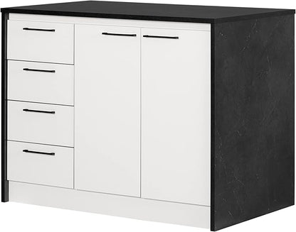 South Shore Myro Kitchen Island Faux Black Stone and White, Contemporary