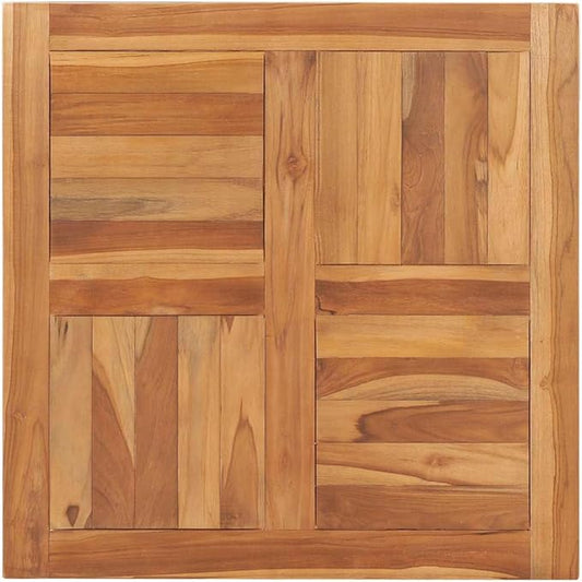 Solid Teak Wood Table Top 27.6 x 27.6 in Square Dining Countertop Sandblasted Brown Finish Indoor Outdoor Kitchen Island Bar Tops for Garden Bistro Café Home