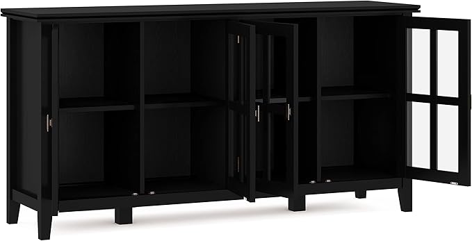 SIMPLIHOME Artisan SOLID WOOD 66 Inch Wide Contemporary Wide 4 Door Storage Cabinet in Black, For the Living Room, Entryway and Family Room