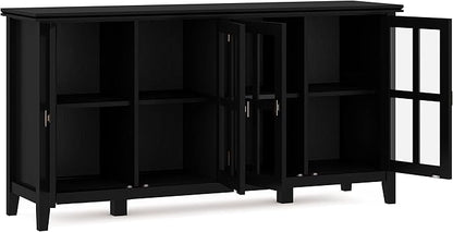 SIMPLIHOME Artisan SOLID WOOD 66 Inch Wide Contemporary Wide 4 Door Storage Cabinet in Black, For the Living Room, Entryway and Family Room