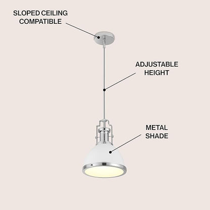 JONATHAN Y 10" Chrome/White Modern Industrial Iron LED Dome Pendant Light, Adjustable Hanging Fixture for Kitchen Island or Entryway, Black Metal Shade, LED Bulb Included (JYL9535C)