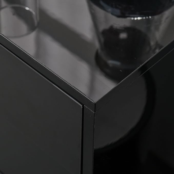 HOMCOM High Gloss Buffet Sideboard with Drawers, Door Cupboards and Adjustable Shelf, Kitchen Storage Cabinet with Push to Open Design, Black