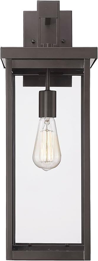 ML Lighting | Barkeley Collection | 42602-PBZ | 22" Modern One Bulb Outdoor Steel Medium Wall Sconce | Anti-Rust Powder Coat Bronze with Clear Glass Shade | Exterior Ambient Light for Safety