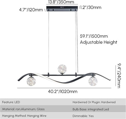 homary 40.2" Dimmable Kitchen Island Lighting, Black 4-Light Dining Room Light Fixture Over Table Linear LED Chandelier Island Lights for Kitchen