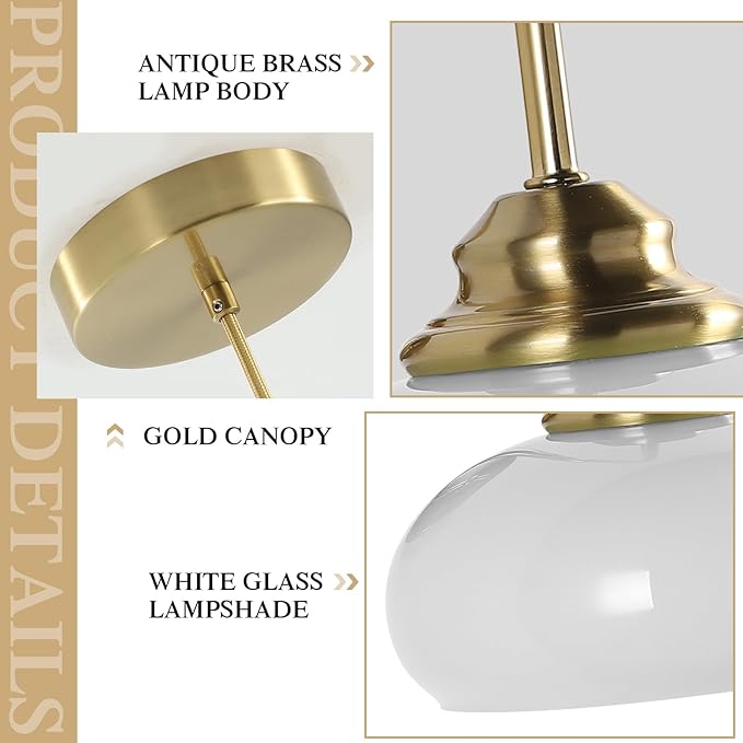 KCO Lighting White and Gold Pendant Light Milk Glass Hanging Light Fixtures Small Dome Pendant Light Brass Pendant Lighting