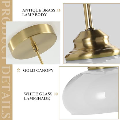 KCO Lighting White and Gold Pendant Light Milk Glass Hanging Light Fixtures Small Dome Pendant Light Brass Pendant Lighting