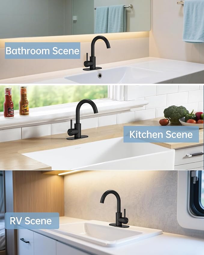 Fransiton Bathroom Faucets, Bar Sink Faucet Single Hole for Bathroom Kitchen Campers with Pop-Up Drain Hose, Suitable for Farmhouse Vanity Lavatory