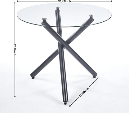 Round Glass Dining Table,Glass Dining Room Table with Metal Legs, Modern Style Glass Kitchen Table for Home, Kitchen, Dining Room