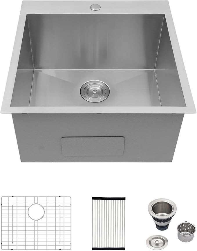 Logmey 22x22 Drop in Laundry Sink 22 Inch Laundry Room 12" Deep Sinks Handmade 16 Gauge Heavy Duty Stainless Steel Large Capacity Utility Washing Tub for Home & Commercial Use