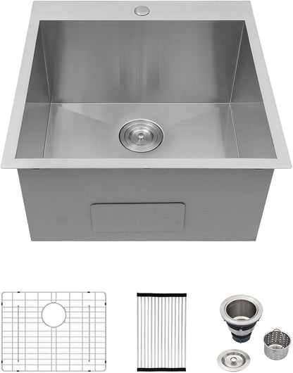 Logmey 22x22 Drop in Laundry Sink 22 Inch Laundry Room 12" Deep Sinks Handmade 16 Gauge Heavy Duty Stainless Steel Large Capacity Utility Washing Tub for Home & Commercial Use