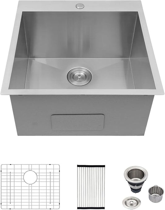 Logmey 22x22 Drop in Laundry Sink 22 Inch Laundry Room 12" Deep Sinks Handmade 16 Gauge Heavy Duty Stainless Steel Large Capacity Utility Washing Tub for Home & Commercial Use