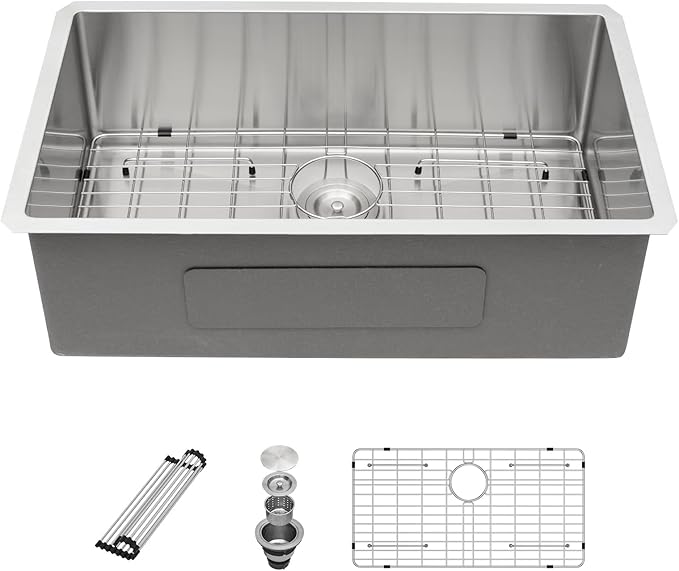 Sarlai 32 Undermount Kitchen Sink Stainless Steel - 32x19 Kitchen Sink Single Bowl Undermount Sinks 16 Gauge Round Corner Under Mount Sinks Basin