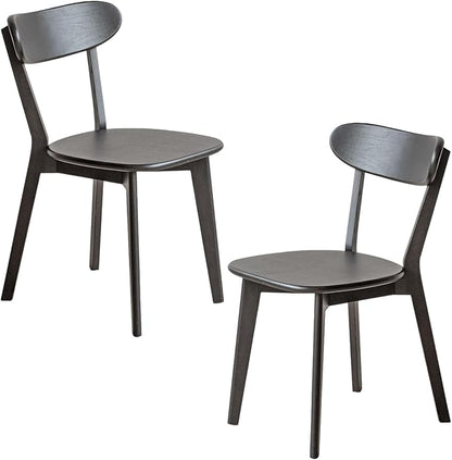 Black Dining Chairs Set of 2, Solid FAS Grade Oak Wood Kitchen Chair Pair, Modern Curved Back & 400lb Capacity, Easy Assembly for Breakfast Nook & Cafe
