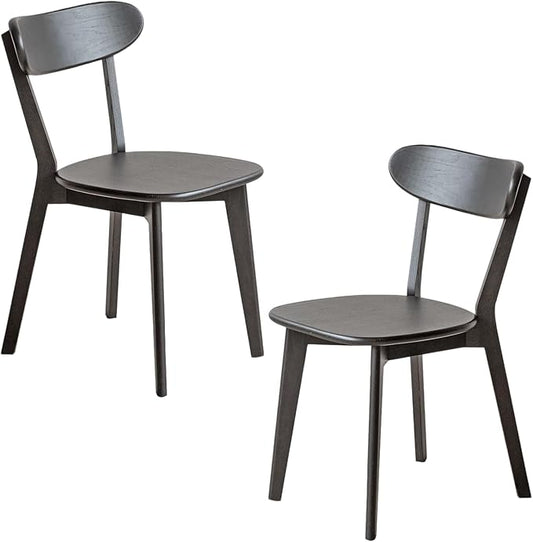 Black Dining Chairs Set of 2, Solid FAS Grade Oak Wood Kitchen Chair Pair, Modern Curved Back & 400lb Capacity, Easy Assembly for Breakfast Nook & Cafe