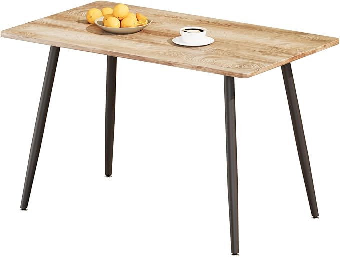 47" Stable MDF Dining Table, Island Table with Metal Legs, Rustic Dining Tables with Anti-Slip Pads for Kitchen, Wood