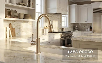 Lava Odoro Curtura Champagne Gold Kitchen Faucet with Pull Down Sprayer, Single Handle Kitchen Sink Faucet with 3-Function Magnetic Sprayer for Sink 1 or 3 Hole, 1.8 GPM, KF421-CB-M