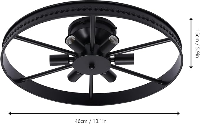 Industrial Wagon Wheel Chandelier 6 Lights, Rustic Flush Mount Ceiling Light Fixture, Retro Ceiling Lamp Hanging Lamp for Kitchen Island Dining Room18 Inch Black,(Bulb Not Include)