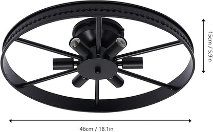 Industrial Wagon Wheel Chandelier 6 Lights, Rustic Flush Mount Ceiling Light Fixture, Retro Ceiling Lamp Hanging Lamp for Kitchen Island Dining Room18 Inch Black,(Bulb Not Include)