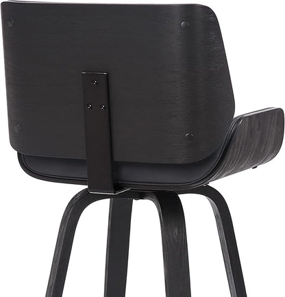 Armen Living Tyler 26" Counter Height Swivel Gray Faux Leather and Black Wood Bar Stool - Set of 2