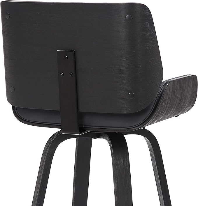 Armen Living Tyler 26" Counter Height Swivel Gray Faux Leather and Black Wood Bar Stool