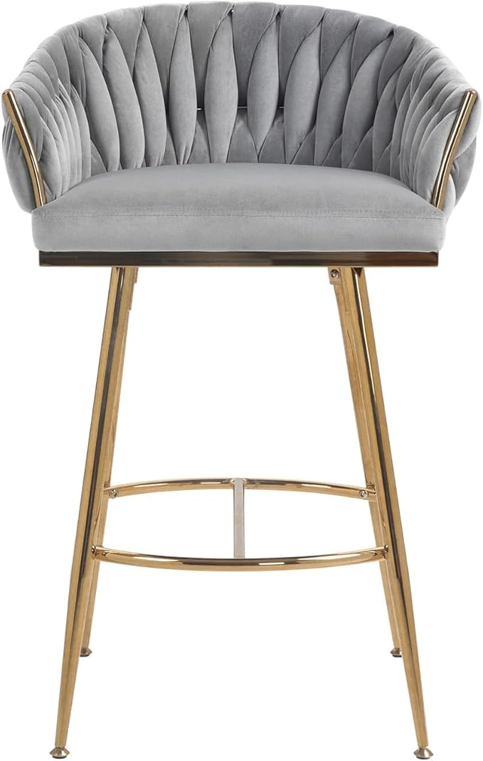 26'' Counter Height bar stools Set of 2 Kitchen Island Counter bar Stool with Hand- Wave Back, Golden Chromed Base and footrest,for Living Room