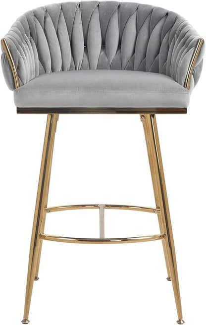26'' Counter Height bar stools Set of 2 Kitchen Island Counter bar Stool with Hand- Wave Back, Golden Chromed Base and footrest,for Living Room