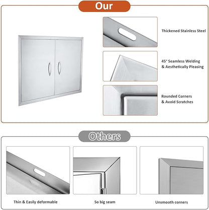 JIE JIN 24" W X 24" H Outdoor Kitchen Doors Double Doors Thickened 304 Brushed Stainless Steel BBQ Access Door BBQ Island Doors Outdoor Kitchen Accessories Door for Outdoor Kitchen BBQ Island