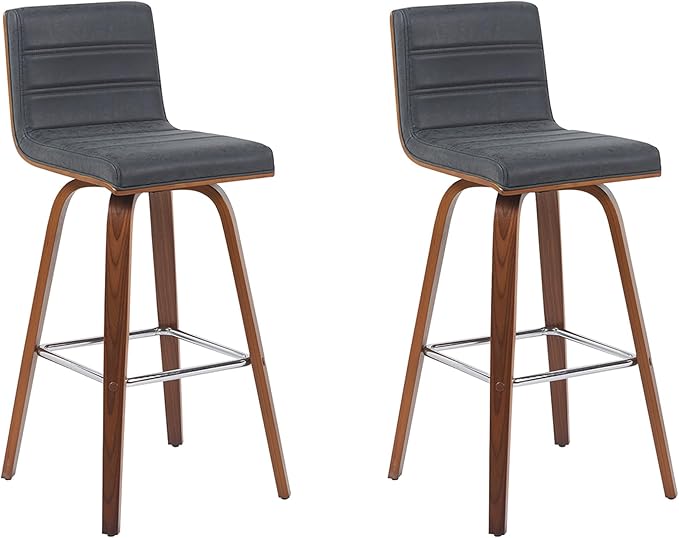 Vienna Modern Swivel Bar Height Stool with Vintage Black Upholstered Seat and Walnut Finished Wood Frame Set of 4