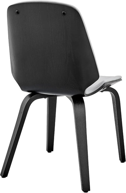 Armen Living Brinley Mid Century Modern Gray Faux Leather and Black Wood Dining Room Accent Side Chair for Kitchen Table Desk Vanity