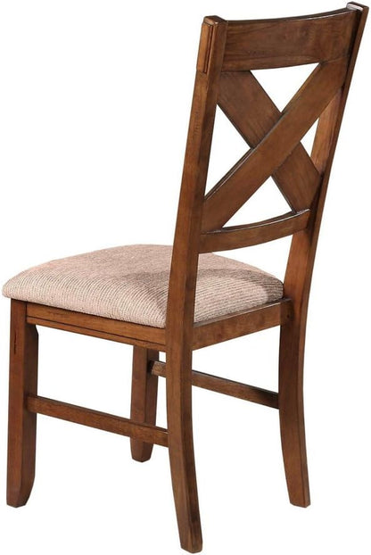 Roundhill Furniture Karven Cross Back Upholstered Dining Chairs in Dark Hazelnut Finish, Set of 2