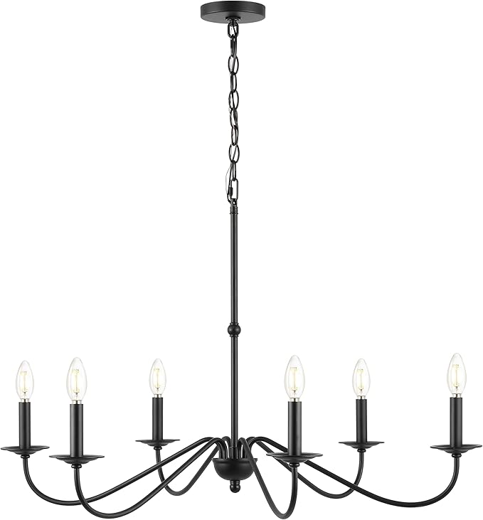 JONATHAN Y 34.75" Black 6-Light Bohemian Farmhouse Iron Chandelier, Rustic Candle-Style LED Hanging Light for Dining Room Kitchen Island Entryway Foyer (JYL7559B)
