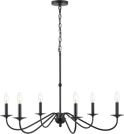 JONATHAN Y 34.75" Black 6-Light Bohemian Farmhouse Iron Chandelier, Rustic Candle-Style LED Hanging Light for Dining Room Kitchen Island Entryway Foyer (JYL7559B)