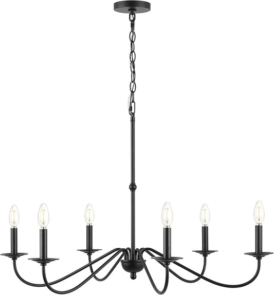 JONATHAN Y 34.75" Black 6-Light Bohemian Farmhouse Iron Chandelier, Rustic Candle-Style LED Hanging Light for Dining Room Kitchen Island Entryway Foyer (JYL7559B)