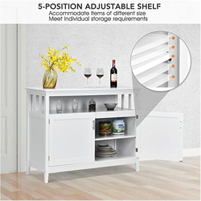 Sideboard Buffet Storage Cabinet Wood Kitchen Cupboard Server Console Island Table 2 Doors Storage Chest with Top Open Shelf (White)