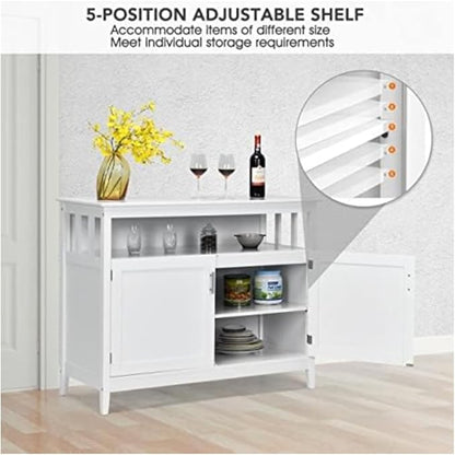 Sideboard Buffet Storage Cabinet Wood Kitchen Cupboard Server Console Island Table 2 Doors Storage Chest with Top Open Shelf (White)