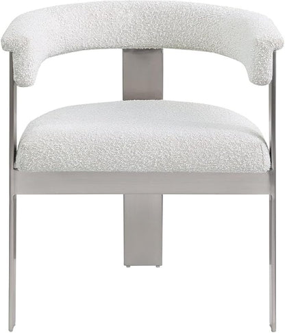 Pemberly Row Contemporary Dining Chair Set, Cream Boucle Fabric, Brushed Chrome Metal Frame, 23.5" W x 21.5" D x 28" H, Modern Upholstered Seating for Kitchen or Dining Room