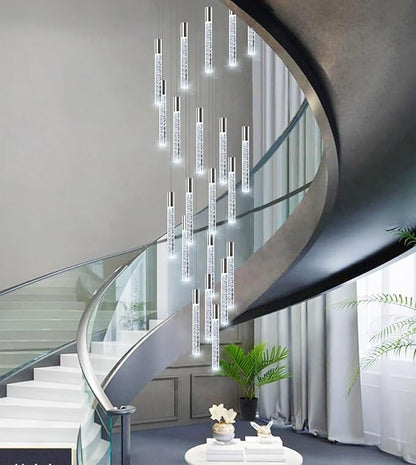 HAIXIANG W24 x H157 Glam Chandelier Bubble Crystal Ceiling Chandeliers Remote Dimmable LED Light High Ceiling Pendants Light Fixtures Adjustable Long Lights 24-Lights Silver Lamp