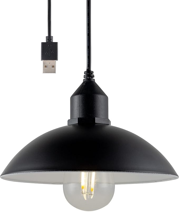 UltraPro USB LED Pendant Light with Hooded Shade, Lightweight, Hanging Light Fixture, Vintage Farmhouse Style, Camping, Garage, Shed, Storm Shelter and More, 61748