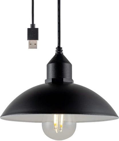 UltraPro USB LED Pendant Light with Hooded Shade, Lightweight, Hanging Light Fixture, Vintage Farmhouse Style, Camping, Garage, Shed, Storm Shelter and More, 61748