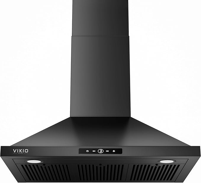 VIKIO HOME Wall Mount Range Hood 36 inch, 580 CFM Kitchen Vent Hood, Ducted/Ductless Convertible with Touch Control, Stainless Steel Stove Vent Hood, Easy Clean Filter, Black