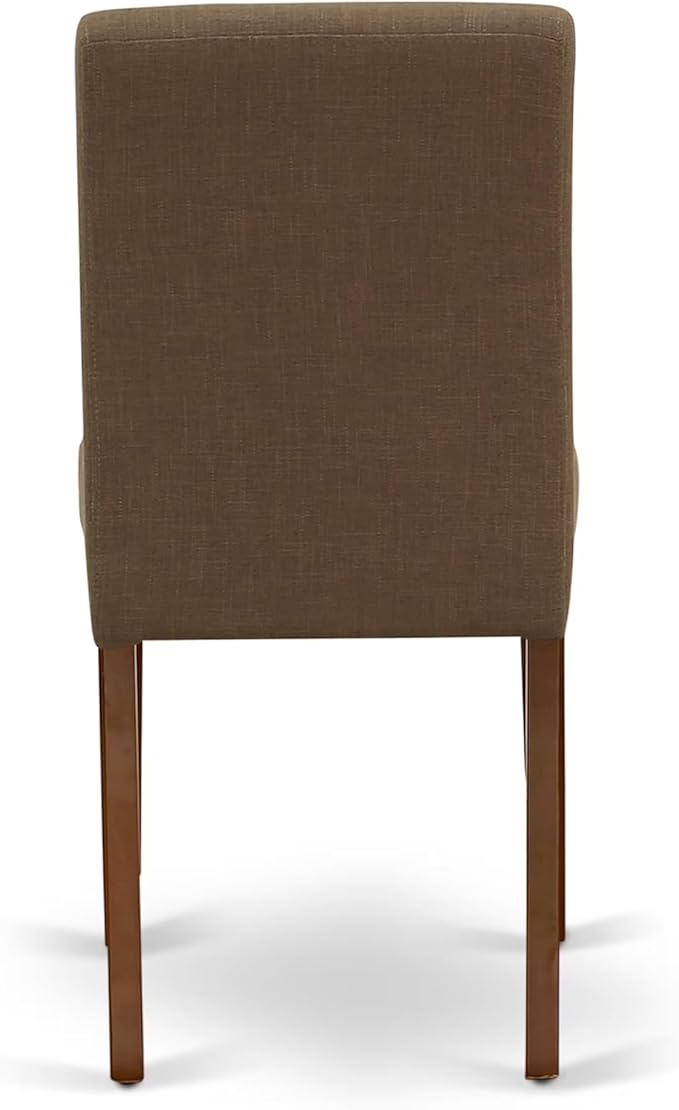 East West Furniture ABP3T18 Abbott Parson Dining Chairs - Coffee Linen Fabric Padded Chairs, Set of 2, Mahogany